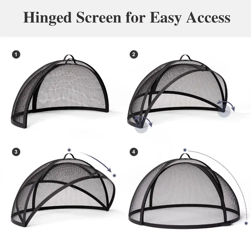Vista 4 de SUNCREAT Accesorio para cubierta de chispas para fogatas al aire libre, protector de pantalla redondo de fácil apertura para patio, tapa de brasas