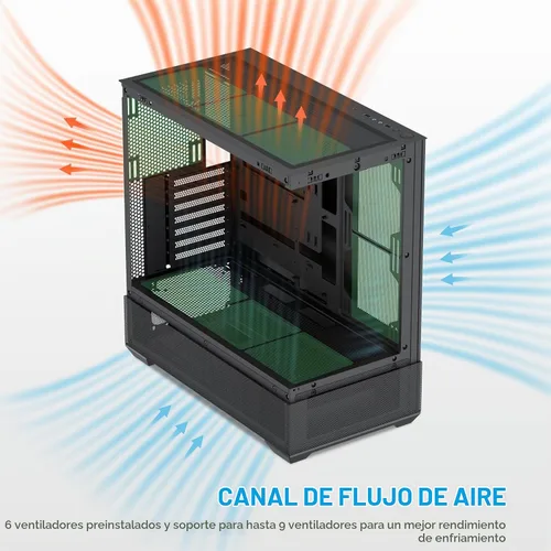 Vista 3 de SAMA V40 Mid Tower ATX Chasis – 6 × 120mm Ventiladores ARGB PWM Pre-Instalados, Paneles de Vidrio Templado Dual, Flujo de Aire Vertical, Diseño