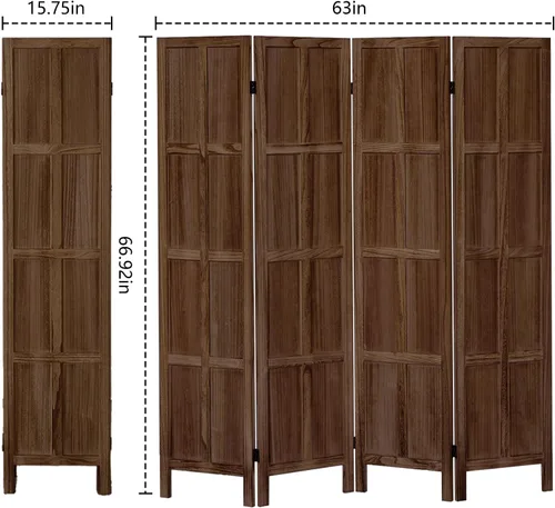Vista 5 de Divisor de habitación de madera, pantalla de privacidad plegable de 4 paneles, partición clásica de madera para interiores de 5.6 pies, divisor