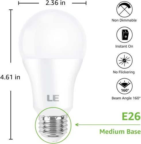 Vista 7 de Lepro Bombillas LED equivalentes a 100 W, 14 W, 1500 lúmenes, luz blanca diurna 5000 K, no regulable, base estándar A19 E26, vida útil de 10000