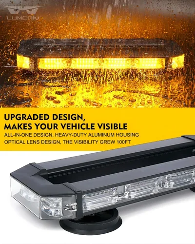 Vista 2 de LUMENIX Barra de luces estroboscópicas de baliza para techo, barra de luces LED ámbar de seguridad de tráfico de emergencia con base magnética