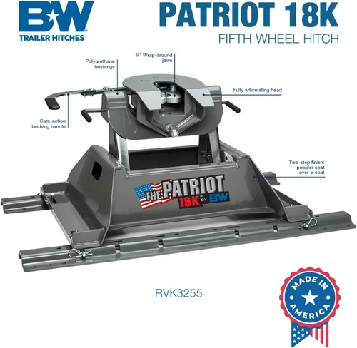 Vista 2 de B&W Trailer Hitches Patriot RVK3255 - Enganche de quinta rueda montado en riel de 18K