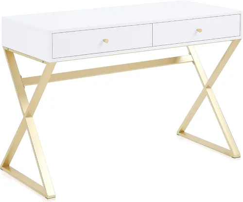 Vista 10 de BELLEZE moderna mesa de tocador, mesa de maquillaje o escritorio para oficina en casa, computadora, portátil, para escribir, con dos cajones de Negro