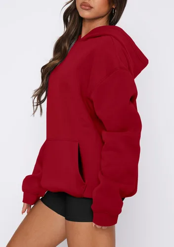 Vista 3 de onlypuff Sudadera casual con capucha para mujer, de manga larga, con bolsillo de canguro, hombro caído