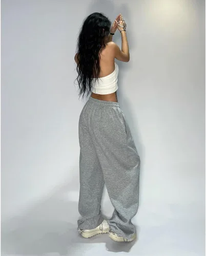 Vista 4 de Pantalones deportivos de pierna ancha para mujer, pantalones holgados Y2k de pierna recta con bolsillos, pantalones Y2K de tiro bajo