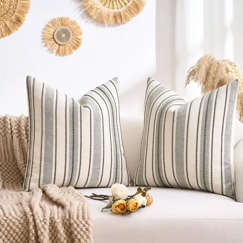 Vista 2 de Fundas de almohada verdes de 18 x 18 pulgadas, fundas de almohada decorativas bohemias de otoño verde y beige para sofá, decoración moderna