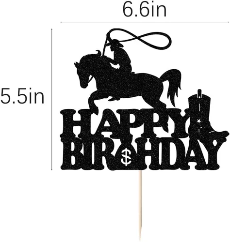 Vista 3 de Decoración para tartas de vaquero: cumpleaños de niños occidentales con purpurina, fiesta temática de vaquero para hombres, baby shower, temática