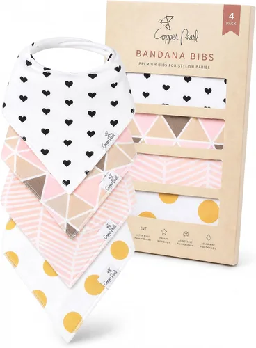 Vista 31 de Copper Pearl Baberos para bebé, paquete de 4, baberos estampados tipo bandana para bebé niña y niño, baberos de algodón suave para la dentición