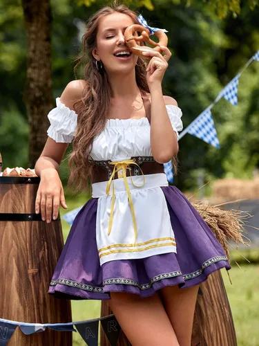 Vista 2 de Disfraces de Oktoberfest para mujer, vestido vintage de sirvienta 2024, disfraz de niña de cerveza para mujer, vestidos de tirolesa para mujer