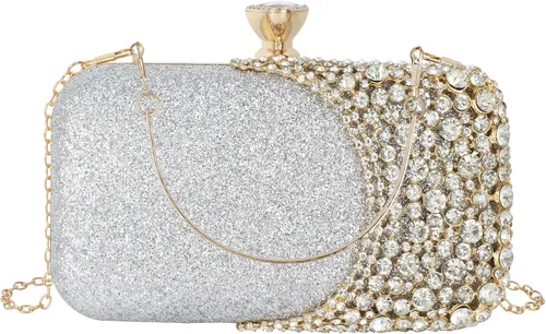 Vista 24 de Reberomantic - Bolso de mano para mujer con patrón de celosía, geométrico, con cadena, tipo clutch para la noche