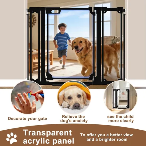 Vista 3 de WAOWAO Puerta de bebé de acrílico transparente de 40 pulgadas extra alta para escaleras, diseño moderno, puerta de acrílico con cierre automático