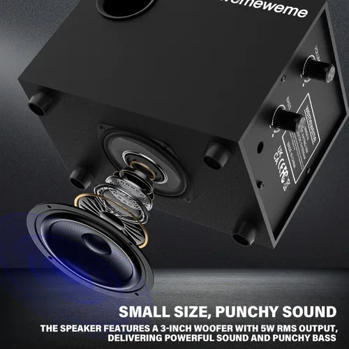 Vista 4 de Altavoces de computadora, altavoces de PC con subwoofer, altavoces para juegos 2.1 para PC de escritorio, alimentación USB con cable auxiliar
