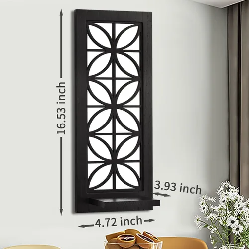 Vista 3 de Aeveco Juego de 2 candelabros de pared con espejo, portavelas decorativo de madera, candelabro rústico, decoración de pared para sala de estar Negro