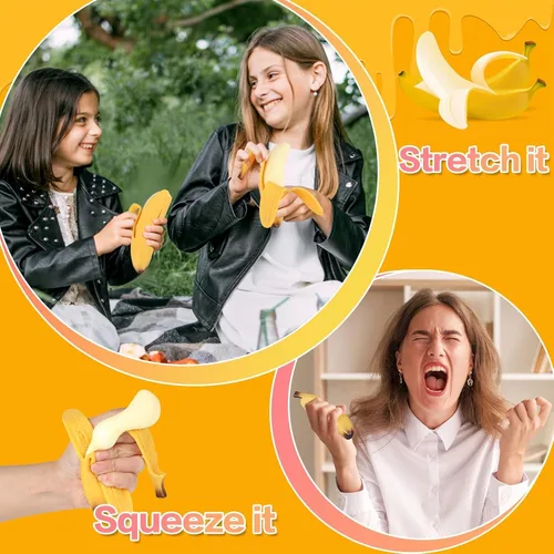 Vista 5 de Anboor Juguetes Squishies de Plátano, Juguete Pelota Antiestrés de Plátano Elástica, Juguete Sensorial de Simulación de Plátano para Aliviar