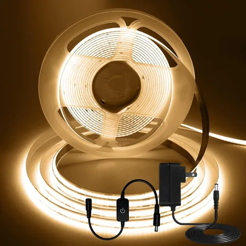 Vista 12 de Tira de Luz LED COB Azul, 16.5 pies / 5M 8mm / 0.3 Pulgadas 12V, Tira de Luz LED 1600 Brillante Azul con Adaptador de Corriente, Tira de Luz LED COB