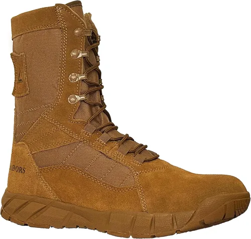 Vista 7 de Botas militares tácticas ligeras para hombre, botas de combate con cremallera lateral anticolisión con cordones para senderismo al aire libre