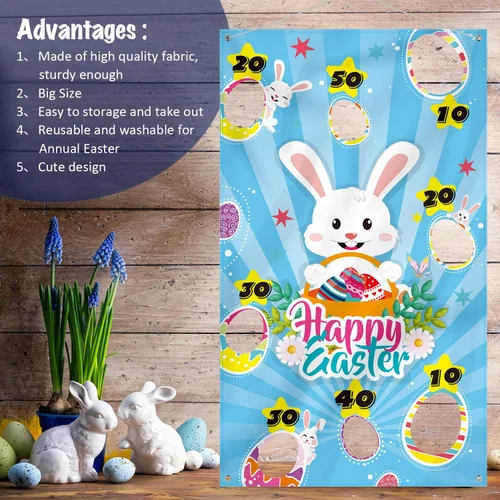 Vista 4 de Juego de lanzamiento de Pascua con 3 bolsas de frijoles, juego de fiesta de conejo de Pascua para adultos suministros de fiesta (estilo verde)