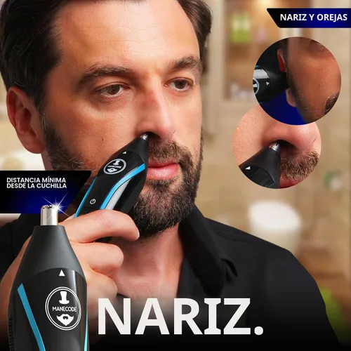 Vista 7 de MANECODE® Cortadora de barba y cabello para hombres – Self-Sharp Blades® USB-C, impermeable, pantalla LED, kit de aseo múltiple