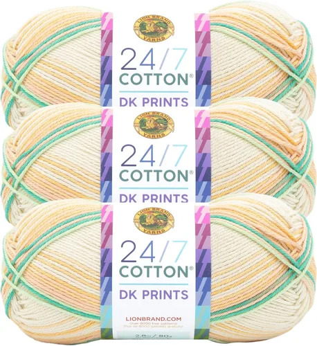 Vista 40 de Lion Brand Yarn Estampados DK de algodón 24/7, hilo para tejer, ganchillo y manualidades, azul, paquete de 1 Cotton Yarn for Knitting, Crochet