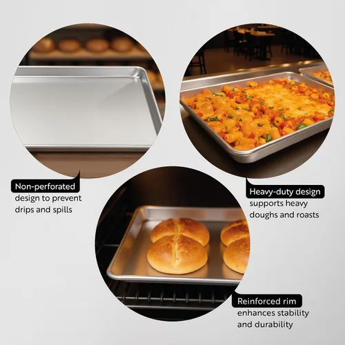 Vista 3 de Restaurantware Met Lux - Sartén industrial para hornear de 26 x 18 pulgadas, 1 sartén de panadería de tamaño completo, bordes con bordes que