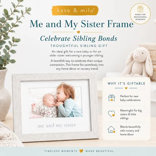 Vista 6 de Kate & Milo Rustic Me & My Sister - Marco para hermanos, regalo ideal para hermana pequeña o mayor, decoración de cuarto de bebé neutral para género