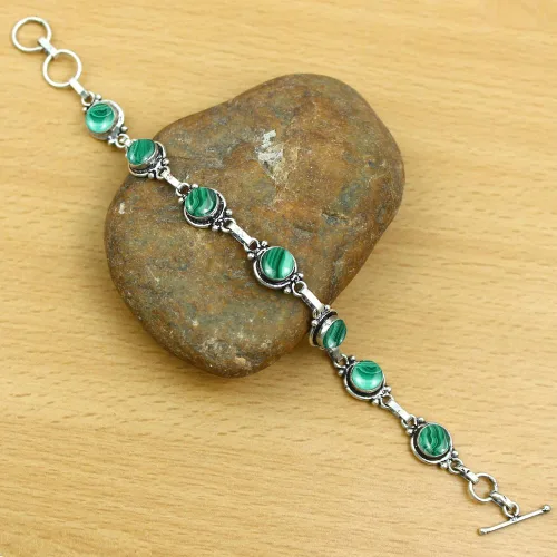 Vista 102 de Round Shape Natural & Synthetic Gemstones Silver Plated Bracelets for Women - Vintage Bohemian Style Handmade Birthstone Adjustable Link Bracelet