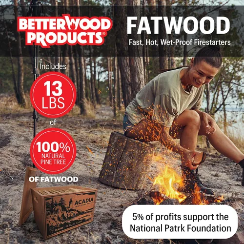 Vista 2 de Better Wood Products Edición Limitada Serie Protege Los Parques Encendedor de Fuego de Leña Natural Fatwood, Caja de Madera de 13 Libras, Caja Acadia