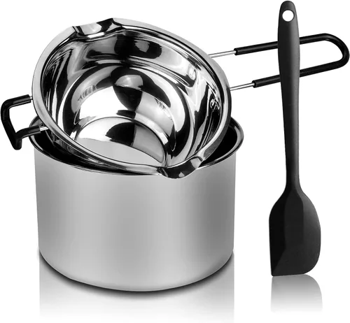 Vista 6 de Juego de olla doble de 1000ML con olla de acero inoxidable de 2200ML y espátula de silicona, juego de olla doble para derretir chocolate, caramelo