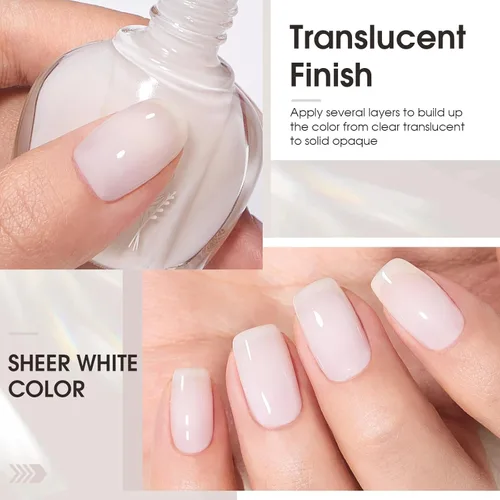 Vista 5 de COSMOO Esmalte de uñas Jelly White, 0.4 fl oz, esmalte de uñas transparente blanco transparente de secado rápido para esmalte de uñas, 0.41 onzas