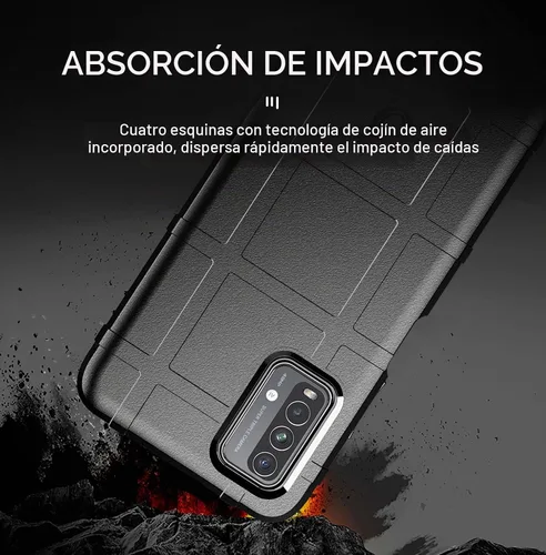 Vista 5 de CCSmall Funda para Xiaomi Redmi 9T Resistente a prueba de golpes HD Negro TPU texturizado y PC híbrido con agarre antideslizante, bordes elevados