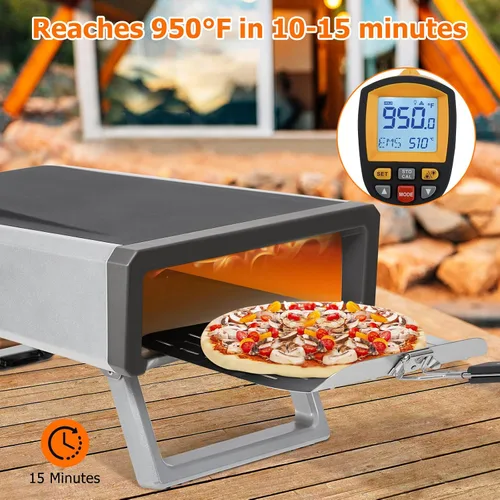 Vista 3 de Horno de pizza, horno de pizza de 12 pulgadas para exteriores con propano a gas y accesorios portátiles para hacer camping en el patio trasero al