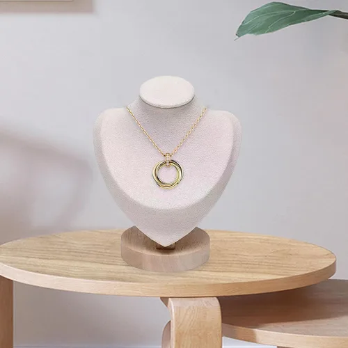 Vista 6 de Soporte de busto de joyería para exhibición de cadena de collar con base de madera, beige