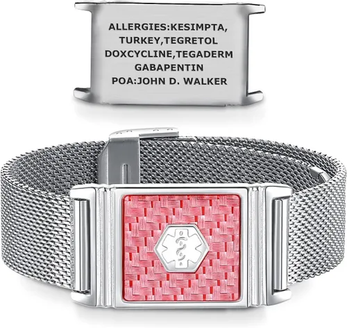 Vista 12 de Alpha - Pulsera unisex de acero inoxidable para identificación de alerta médica, ajustable, talla única