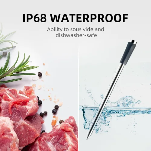 Vista 8 de Termómetro inteligente Bluetooth para carne con aplicación, termómetro digital inalámbrico para alimentos para asar a la parrilla, resistente al