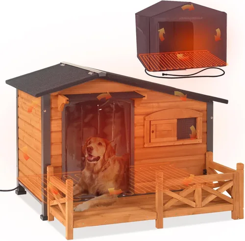 Vista 12 de GUTINNEEN - Casa térmica para perros con aislamiento para exteriores, resistente a la intemperie, con almohadilla térmica controlada por termostato