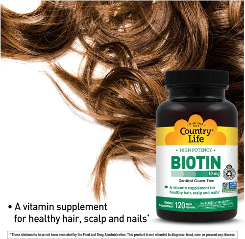 Vista 5 de Country Life Biotina de alta potencia 10 mg - Suplemento de biotina vegana y sin gluten para piel y uñas, metabolismo energético - Cápsulas