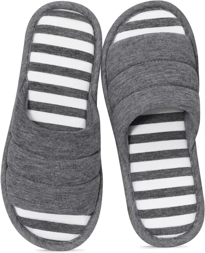 Vista 12 de Shevalues Pantuflas con punta abierta para mujer y hombre, de algodón suave, para interior, con espuma viscoelástica, fáciles de poner, pantuflas