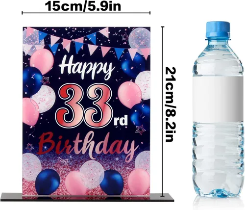 Vista 115 de LINGTEER Decoraciones de feliz cumpleaños número 11, 2 piezas de soporte de acrílico con impresión de pie rosa y azul, tablero de telón de fondo