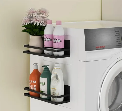 Vista 2 de Soporte magnético para toallas de papel con gancho para refrigerador, refrigerador, organizador para cocina, apartamento, sin taladros, negro, 3