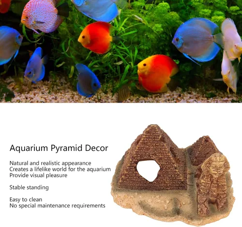 Vista 3 de Tyenaza Decoración de pirámide de acuario, pirámide de resina para pecera, cueva oculta para pecera, decoraciones egipcias para acuario, rocas