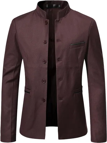 Vista 5 de Men's Chinese Tunic Suits Mandarin Collar Formal Suit Jacket Solid Slim Fit Front Button Blazer Traditional Uniform Negro