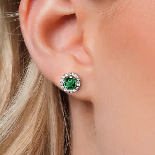 Vista 209 de Gem Stone King Aretes redondos de plata de ley 925 de 0.236 in con piedra natal extraíble para mujer