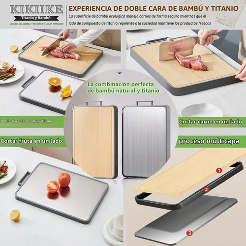 Vista 5 de Tabla de cortar de titanio, tabla de cortar de bambú de doble cara para cocina de grado alimenticio de doble cara, tablas de cortar de titanio puro