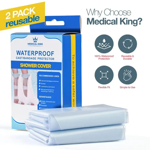 Vista 3 de Medical king Fundas de fundición 100% impermeables para patas de ducha, paquete de 2 fundas reutilizables para patas de ducha, protector de yeso