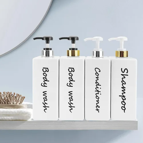 Vista 5 de Dispensador de champú y acondicionador (juego de 3, 21 onzas), moderno y recargable, para jabón de ducha, dispensador de gel corporal vacío para baño