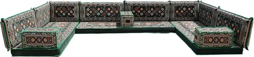 Vista 77 de arabicsofa Sofá en forma de U de estilo árabe para el suelo – Juego de Majlis hecho a mano – Sofá de estilo bohemio