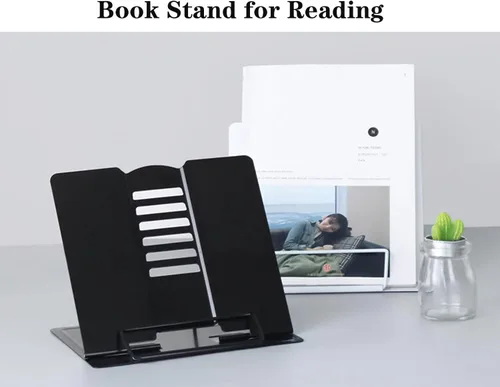 Vista 6 de Soporte de libro para leer manos libres, soporte de metal para libros de lectura, soporte ajustable para libros de cocina, soporte para libros