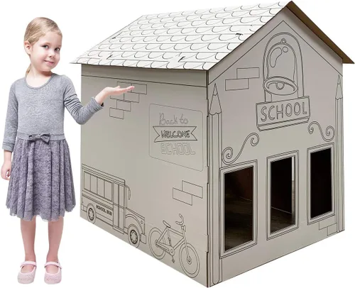 Vista 3 de Cardboard People Color Me School House - Soporte de cartón de tamaño real