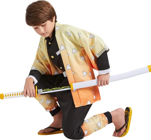 Vista 2 de Anime Zenitsu Cosplay Costume kimono Christmas Thanksgiving Day Cloak Outfit Halloween Dress Uniform for Boys Kids Adults