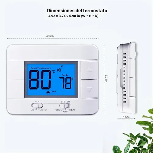 Vista 3 de Termostato no programable para el hogar - Multietapa 2H/2C, con gran pantalla LCD de temperatura y humedad ambiente